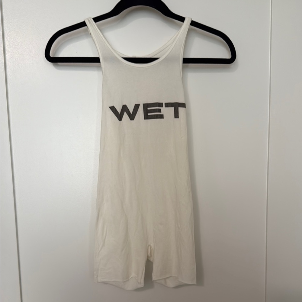 White Sleeveless Romper with 'WET' Print